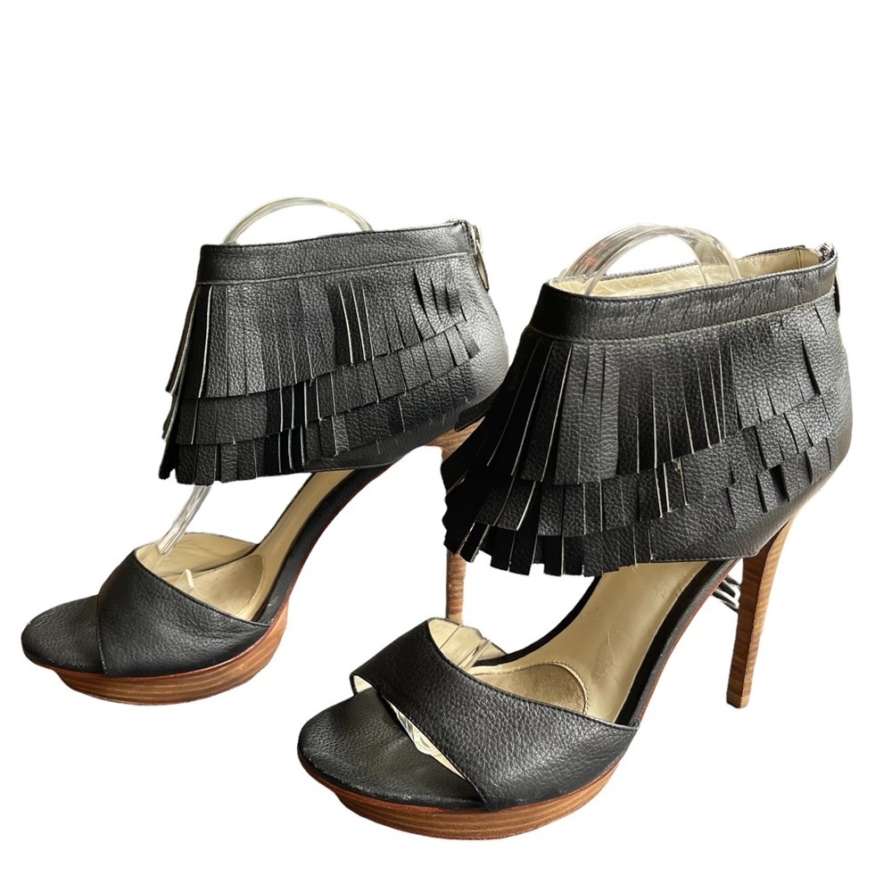 Velvet Angels Queen Black Leather Fringe Heel Size:‎ 40 (10)